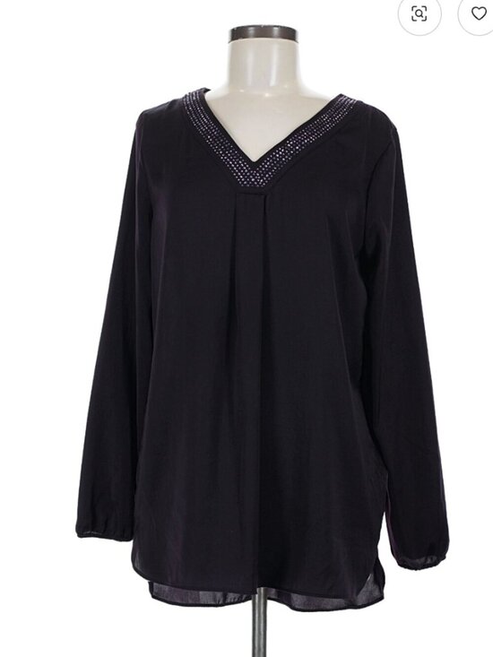Apt. 9 Tops - Apt. 9 Women's Size Small Tunic Top Blouse Black V-Neck Rhinestones Beaded Neck